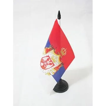 DRAPEAU DE TABLE ROYAUME DE SERBIE 1882-1918 21x14cm - PETIT DRAPEAUX DE BUREAU SERBE 14 x 21 cm