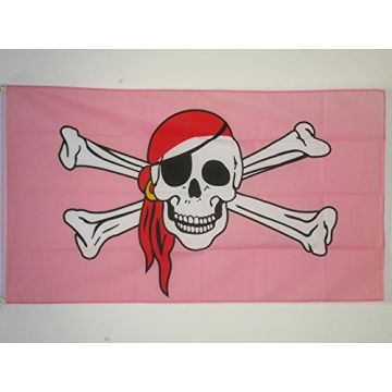 Bandera Pirata Rosa con Bandana Roja 90 x 60 cm poliéster 100D ojales metálicos