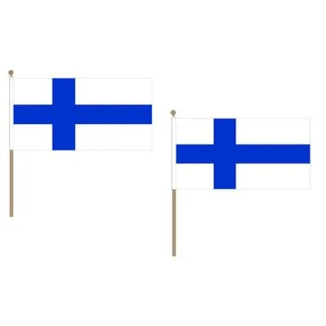 DRAPEAU FINLANDE 45x30cm HAMPE en bois - LOT DE 10 DRAPEAUX FINLANDAIS 30 x 45 cm