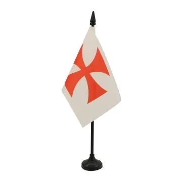 DRAPEAU DE TABLE TEMPLIERS ORDRE DU TEMPLE 15x10cm - PETIT DRAPEAUX DE BUREAU CROIX PATTEE ROUGE 10 x 15 cm