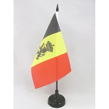 DRAPEAU DE TABLE BELGIQUE AVEC LION 21x14cm - PETIT DRAPEAUX DE BUREAU BELGE ARMOIRIES - GOUVERNEMENT 14 x 21 cm