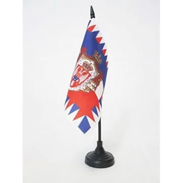 DRAPEAU DE TABLE ETENDARD ROYAL DE YOUGOSLAVIE 1918-1945 15x15cm - PETIT DRAPEAUX DE BUREAU ROI YOUGOSLAVE 15 x 15 cm