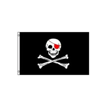 DRAPEAU PIRATE PATCH ROUGE 150x90cm - DRAPEAU CORSAIRE TÊTE DE MORT 90 x 150 cm - DRAPEAUX