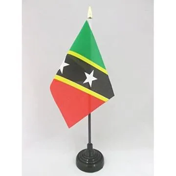 DRAPEAU DE TABLE SAINT KITTS ET NEVIS 15x10cm - PETIT DRAPEAUX DE BUREAU KITTITIEN-NEVICIEN 10 x 15 cm pointe dorée