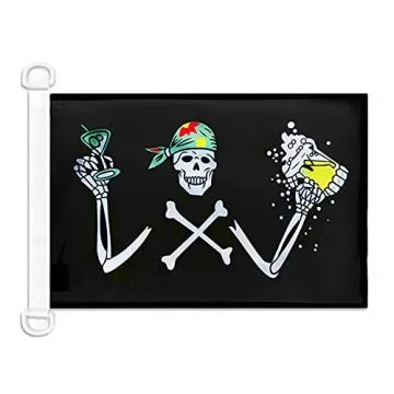 Pavillon nautique Pirate buveur de bières 45x30 cm Anneaux Plastiques