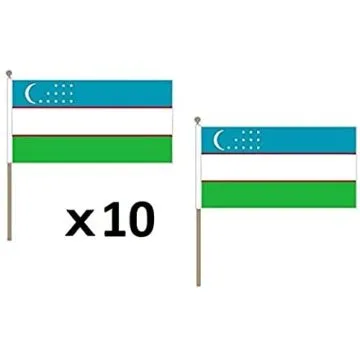 DRAPEAU OUZBÍ?KISTAN 45x30cm HAMPE en bois - LOT DE 10 DRAPEAUX OUZBEK 30 x 45 cm