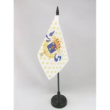 DRAPEAU DE TABLE ROYAUME DE FRANCE C?UR DE JÉSUS 15x10cm - PETIT DRAPEAUX DE BUREAU ROYALISTE ANCIEN RÉGIME SACRÉ C?UR - ROI 10 x 15 cm