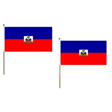 DRAPEAU HAÏTI 45x30cm HAMPE en bois - LOT DE 10 DRAPEAUX HAÏTIEN 30 x 45 cm