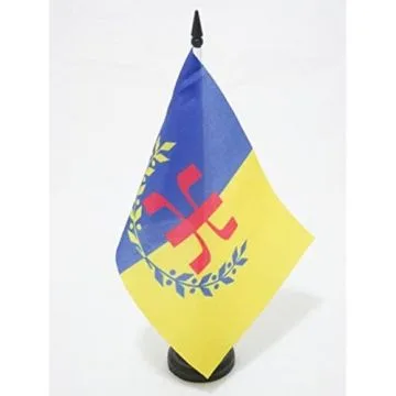 DRAPEAU DE TABLE KABYLIE AUTO-PROCLAMÍ? GPK 21x14cm - PETIT DRAPEAUX DE BUREAU KABYLE - BERBÍ?RE AMAZIGH 14 x 21 cm