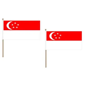 DRAPEAU SINGAPOUR 45x30cm HAMPE en bois - LOT DE 10 DRAPEAUX SINGAPOURIEN 30 x 45 cm