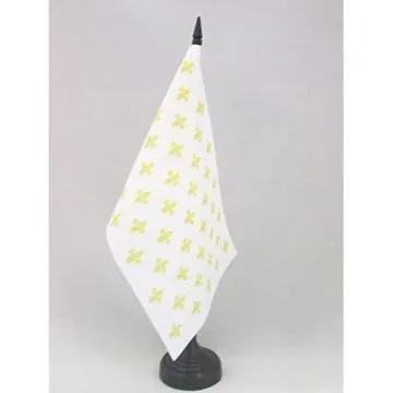 DRAPEAU DE TABLE FLEUR DE LYS BLANC ET OR 21x14cm - PETIT DRAPEAUX DE BUREAU ROYAL FRANÇAIS 14 x 21 cm