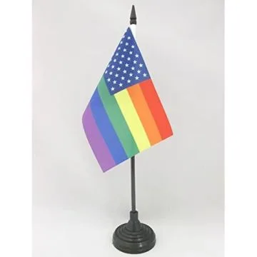 DRAPEAU DE TABLE ARC-EN-CIEL USA 15x10cm - PETIT DRAPEAUX DE BUREAU GAY AMÉRICAIN - RAINBOW 10 x 15 cm