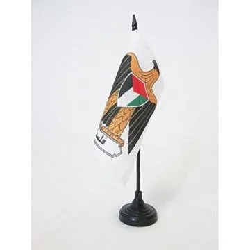 DRAPEAU DE TABLE ARMOIRIES DE LA PALESTINE 15x15cm - PETIT DRAPEAUX DE BUREAU PALESTINIEN AVEC ARMES 15 x 15 cm