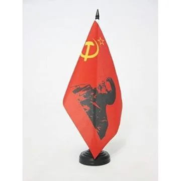 DRAPEAU DE TABLE URSS AVEC TROTSKI 21x14cm - PETIT DRAPEAUX DE BUREAU TROTSKISME - TROTSKY 14 x 21 cm