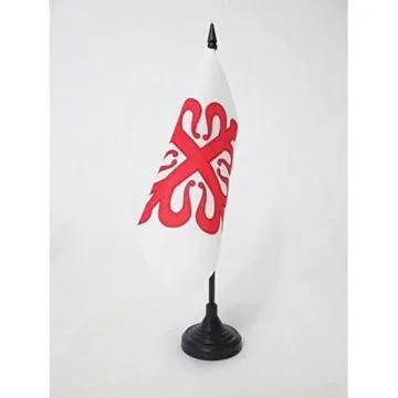 DRAPEAU DE TABLE ORDRE DE CALATRAVA 15x15cm - PETIT DRAPEAUX DE BUREAU CROIX FLEUR-DE-LYSÍ?E DE GUEULES 15 x 15 cm