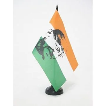 DRAPEAU DE TABLE INDE AVEC GHANDI 21x14cm - PETIT DRAPEAUX DE BUREAU INDIEN 14 x 21 cm