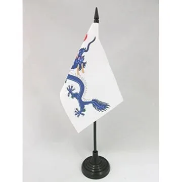 DRAPEAU DE TABLE CHINE DYNASTIE QING 1889 15x10cm - PETIT DRAPEAUX DE BUREAU DRAGON CHINOIS 10 x 15 cm