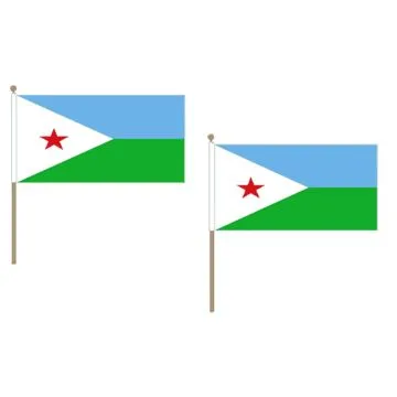 DRAPEAU DJIBOUTI 45x30cm HAMPE en bois - LOT DE 10 DRAPEAUX DJIBOUTIEN 30 x 45 cm