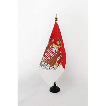 DRAPEAU DE TABLE MONACO AVEC ARMES 15x15cm - PETIT DRAPEAUX DE BUREAU MONÉGASQUE ARMOIRIES - ECUSSON 15 x 15 cm