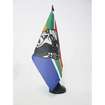 DRAPEAU DE TABLE AFRIQUE DU SUD AVEC MANDELA 21x14cm - PETIT DRAPEAUX DE BUREAU SUD-AFRICAIN AVEC MADIBA 14 x 21 cm