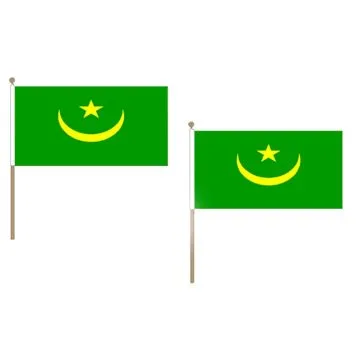DRAPEAU MAURITANIE 45x30cm HAMPE en bois - LOT DE 10 DRAPEAUX MAURITANIEN 30 x 45 cm