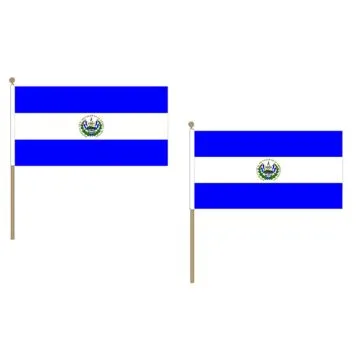 DRAPEAU EL SALVADOR 45x30cm HAMPE en bois - LOT DE 10 DRAPEAUX SALVADORIEN 30 x 45 cm