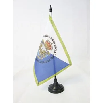 DRAPEAU DE TABLE PROVINCE DE PONTEVEDRA 21x14cm - PETIT DRAPEAUX DE BUREAU PONTEVEDRA EN GALICE 14 x 21 cm