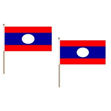 DRAPEAU LAOS 45x30cm HAMPE en bois - LOT DE 10 DRAPEAUX LAOSIEN 30 x 45 cm