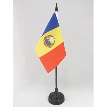DRAPEAU DE TABLE RÉPUBLIQUE SOCIALISTE DE ROUMANIE 1947-1989 15x10cm - PETIT DRAPEAUX DE BUREAU COMMUNISTE ROUMAIN 10 x 15 cm