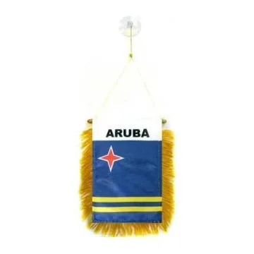 FANION ARUBA 15x10cm - Mini drapeau ARUBAIS 10 x 15 cm spécial voiture - Bannière