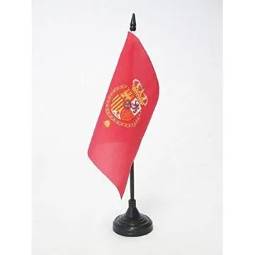 DRAPEAU DE TABLE ETENDARD DE FELIPE VI D\'ESPAGNE 15x15cm - PETIT DRAPEAUX DE BUREAU ROYAL ESPAGNOL 15 x 15 cm