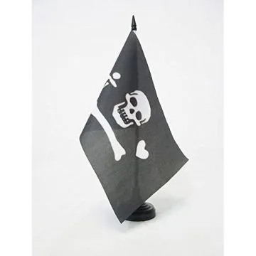 DRAPEAU DE TABLE PIRATE STEDE BONNETT 21x14cm - PETIT DRAPEAUX DE BUREAU CORSAIRE TÍ?TE DE MORT 14 x 21 cm