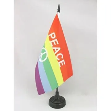DRAPEAU DE TABLE ARC-EN-CIEL SYMBOLE PAIX 21x14cm - PETIT DRAPEAUX DE BUREAU GAY - RAINBOW - ARC EN CIEL 14 x 21 cm