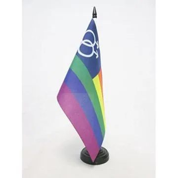 DRAPEAU DE TABLE ARC-EN-CIEL DOUBLE MARS 21x14cm - PETIT DRAPEAUX DE BUREAU GAY - RAINBOW - ARC EN CIEL 14 x 21 cm