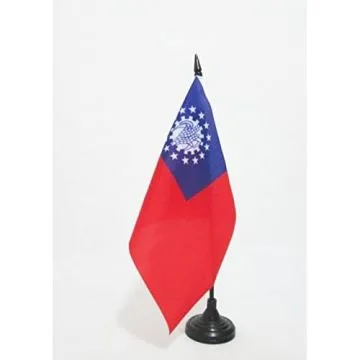 DRAPEAU DE TABLE BIRMANIE ANCIEN 21x14cm - PETIT DRAPEAUX DE BUREAU BIRMAN 14 x 21 cm