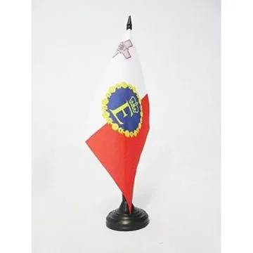 DRAPEAU DE TABLE ETENDARD ROYAL DE MALTE 1964-1974 21x14cm - PETIT DRAPEAUX DE BUREAU ROYAL MALTAIS 14 x 21 cm