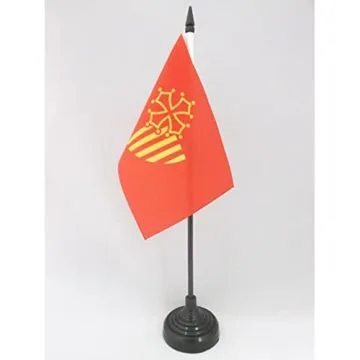 DRAPEAU DE TABLE LANGUEDOC-ROUSSILLON 15x10cm - PETIT DRAPEAUX DE BUREAU LANGUEDOCIEN - FRANCE 10 x 15 cm