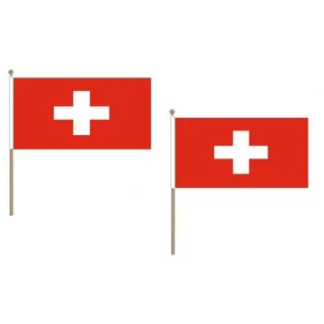 DRAPEAU SUISSE 45x30cm HAMPE en bois - LOT DE 10 DRAPEAUX HELVÍ?TIQUE 30 x 45 cm