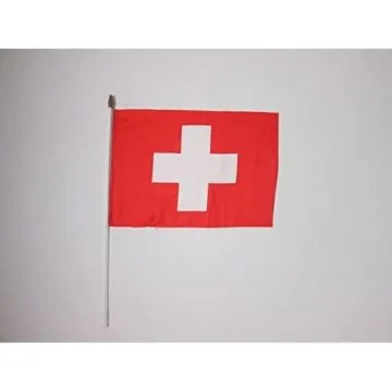 DRAPEAU SUISSE 45x30cm HAMPE blanche - LOT DE 10 DRAPEAUX HELVÉTIQUE 30 x 45 cm