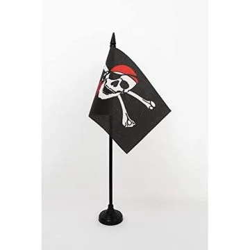 DRAPEAU DE TABLE PIRATE FOULARD ROUGE 15x10cm - PETIT DRAPEAUX DE BUREAU CORSAIRE AVEC BANDANA 10 x 15 cm