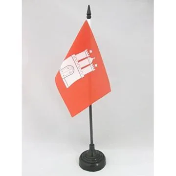 DRAPEAU DE TABLE HAMBOURG 15x10cm - PETIT DRAPEAUX DE BUREAU HAMBURG - LAND ALLEMAGNE 10 x 15 cm
