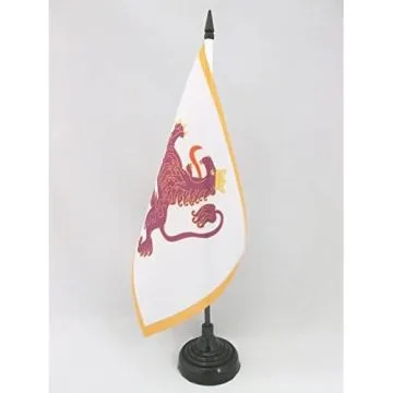 DRAPEAU DE TABLE ROYAUME DE LEÓN 910-1230 21x14cm - PETIT DRAPEAUX DE BUREAU MONARCHIE ESPAGNOLE - ESPAGNE 14 x 21 cm