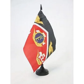 DRAPEAU DE TABLE ETENDARD ROYAL DE TRINIDAD-ET-TOBAGO 1967-1978 21x14cm - PETIT DRAPEAUX DE BUREAU ROYAUME DE TRINITÍ? 14 x 21 cm