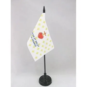 DRAPEAU DE TABLE FLEUR DE LYS OR ESF 15x10cm - PETIT DRAPEAUX DE BUREAU ROYALISTE ESPOIR ET SALUT DE LA FRANCE 10 x 15 cm