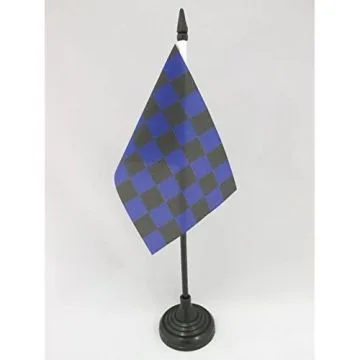 DRAPEAU DE TABLE DAMIER NOIR ET BLEU 15x10cm - PETIT DRAPEAUX DE BUREAU À DAMIERS 10 x 15 cm