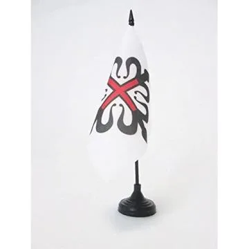DRAPEAU DE TABLE ORDRE DE MONTESA 15x15cm - PETIT DRAPEAUX DE BUREAU CROIX DE GUEULES FLEUR-DE-LYSÍ?E DE SINOPLE 15 x 15 cm