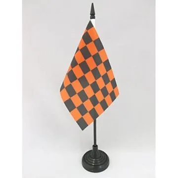 DRAPEAU DE TABLE DAMIER NOIR ET ORANGE 15x10cm - PETIT DRAPEAUX DE BUREAU À DAMIERS 10 x 15 cm