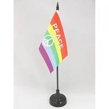 DRAPEAU DE TABLE ARC-EN-CIEL SYMBOLE PAIX 15x10cm - PETIT DRAPEAUX DE BUREAU GAY - RAINBOW - ARC EN CIEL 10 x 15 cm