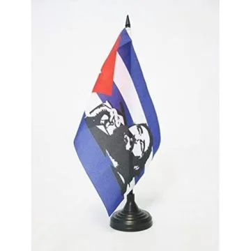 DRAPEAU DE TABLE CUBA AVEC FIDEL CASTRO 21x14cm - PETIT DRAPEAUX DE BUREAU CUBAINE 14 x 21 cm