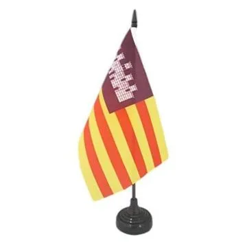 DRAPEAU DE TABLE ILES BALÉARES 21x14cm - PETIT DRAPEAUX DE BUREAU DE LAS ISLAS BALEARES - ESPAGNE 14 x 21 cm